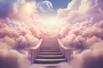 Staircase leading to heaven. Conceptual image. Generative Ai - obrazy, fototapety, plakaty