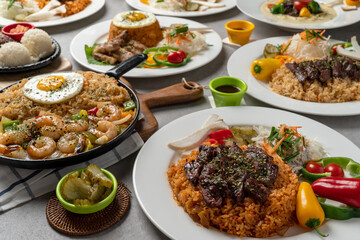 Kimchi fried rice, steak, Toshisal steak, fried rice, pork belly, Vienna, kimchi fried rice, carbonara, webfoot octopus, Fried shrimp. Fried shrimp
