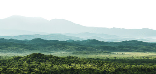 Large landscape with a distant mountain range on the horizon on a transparent background - Powered by Adobe