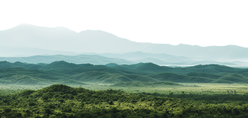 Large landscape with a distant mountain range on the horizon, cut out - stock png.