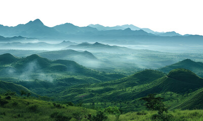Fototapeta premium Large landscape with a distant mountain range on the horizon, cut out - stock png.