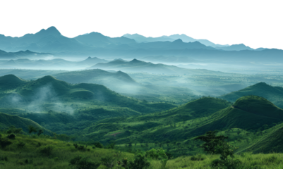 Large landscape with a distant mountain range on the horizon, cut out - stock png.
