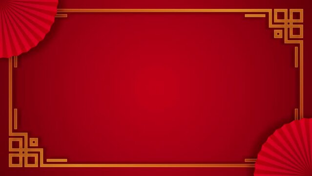 Vibrant Red Lunar New Year with Gold Frame Horizontal Looping Animation Blank Video Background