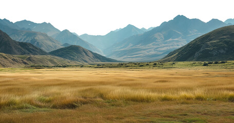Large landscape with a distant mountain range on the horizon, cut out - stock png.