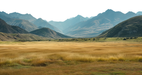 Large landscape with a distant mountain range on the horizon, cut out - stock png.