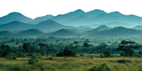 Large landscape with a distant mountain range on the horizon, cut out - stock png.