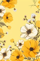 Banner with flowers on light mustard background