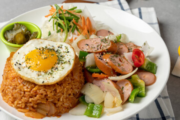 Kimchi fried rice, steak, Toshisal steak, fried rice, pork belly, Vienna, kimchi fried rice, carbonara, webfoot octopus, Fried shrimp. Fried shrimp