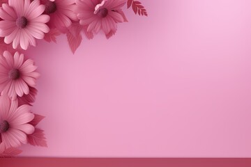 Banner with flowers on light raspberry background