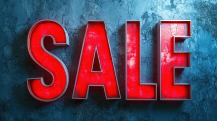 The word "SALE" in bold red neon letters against a distressed blue concrete wall, giving a strong and urgent vibe.