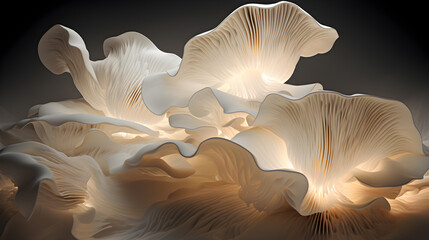 Macro White Oyster Mushrooms, plant-based alternative proteins. Generative AI - obrazy, fototapety, plakaty