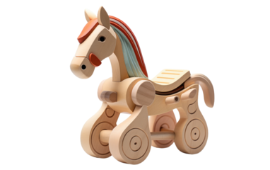 Handcrafted Wooden Rocking Horse Companion on White or PNG Transparent Background