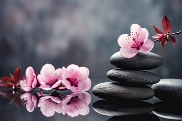 Fototapeta na wymiar spa and wellness concept with flower and zen stones