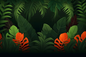 Fototapeta na wymiar Bright beautiful summer background with tropical leaves. Neural network AI generated art