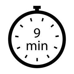 Timer 9 min line icon. Time, stopwatch, alarm clock, clock, run, second, speed, hour, minute, record, sport, cooking. Vector icon for business and advertising