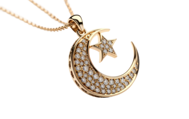 Adorning Yourself with an Islamic Crescent Necklace on White or PNG Transparent Background