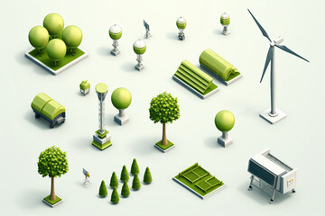 3d Vector Green Energy icon set, Green Energy, Clean Energy, Environmental Alternative Energy Concept