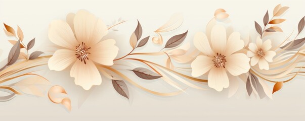 Beige pastel template of flower designs with leaves 