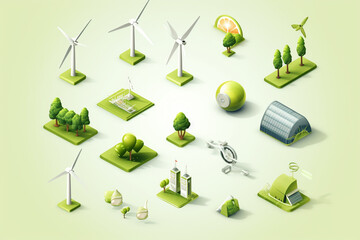 3d Vector Green Energy icon set, Green Energy, Clean Energy, Environmental Alternative Energy Concept