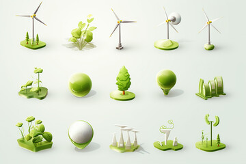 3d Vector Green Energy icon set, Green Energy, Clean Energy, Environmental Alternative Energy Concept - obrazy, fototapety, plakaty