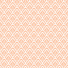 white delicate lace type damask monochrome seamless pattern on light peach background