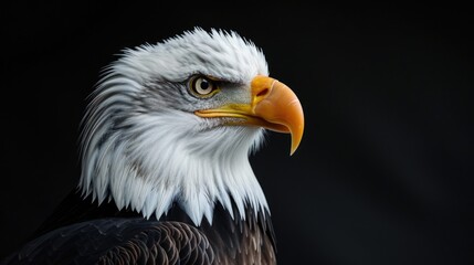 Obraz premium A close up shot of a majestic bald eagle with a black background. Perfect for nature enthusiasts and wildlife photographers