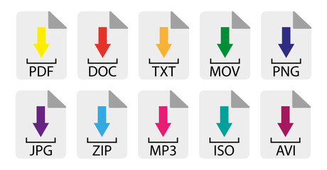 Set of files line icon. Folder, computer, document, paper, information, desktop, Internet, save, program, download, delete. Vector icon for business and advertising