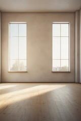Empty room with large windows and empty wall space  AI generated illustration