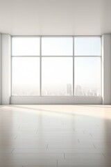 Empty room with large windows and empty wall space  AI generated illustration