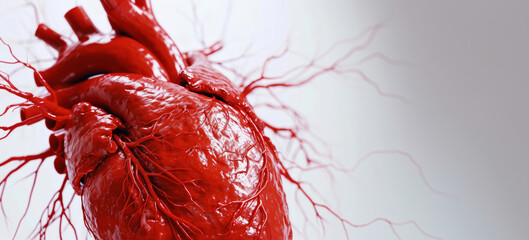 Human heart and its blood vessels with copy space