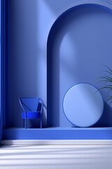 Empty scene mockup with monochromatic blue scheme AI generated illustration