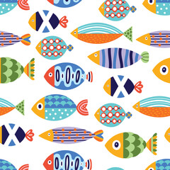Cute fish. Kids background. Seamless pattern. Can be used in textile industry, paper, background, scrapbooking.
