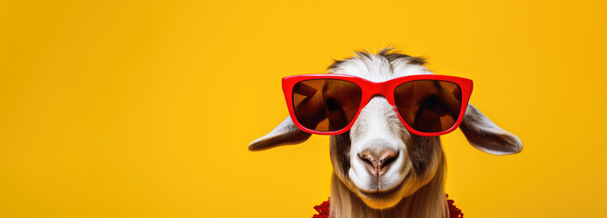 Goatin Sunglasses: A Quirky Fashion Statement on a Vibrant Yellow - Generative AI