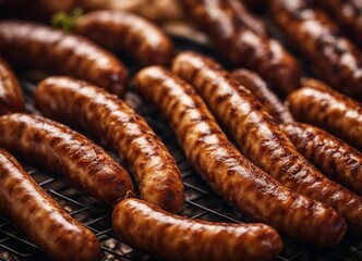grilled sausages on a barbecue grill. close-up