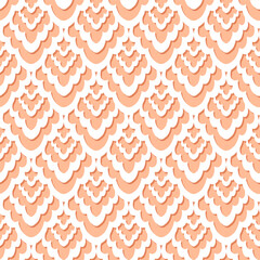 white delicate lace type damask monochrome seamless pattern on light peach background - 706397149