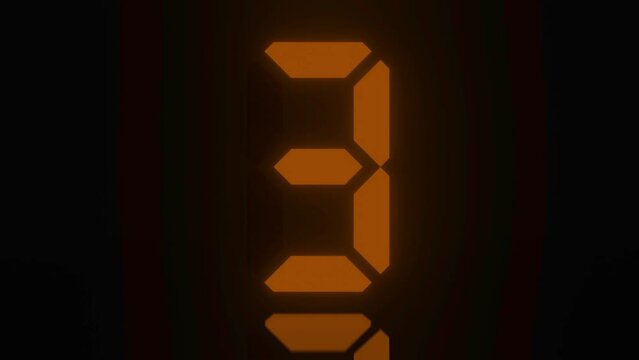 Digitaler Counter - 10 Sekunden Countdown, plakative orange leuchtende 3D-Schrift, Zeit, Timer, braun, Technologie, Z&auml;hlwerk, elektronisch, Anzeige, Fortschritt, Uhr, numerisch, LED, Rendering, 3D
