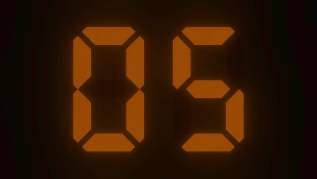 Digitaler Counter - 10 Sekunden Countdown, plakative orange leuchtende 3D-Schrift, Zeit, Timer, braun, Technologie, Z&auml;hlwerk, elektronisch, Anzeige, Fortschritt, Uhr, numerisch, LED, Rendering, 3D
