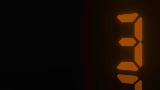 Digitaler Counter - 10 Sekunden Countdown, plakative orange leuchtende 3D-Schrift, Zeit, Timer, braun, Technologie, Z&auml;hlwerk, elektronisch, Anzeige, Fortschritt, Uhr, numerisch, LED, Rendering, 3D