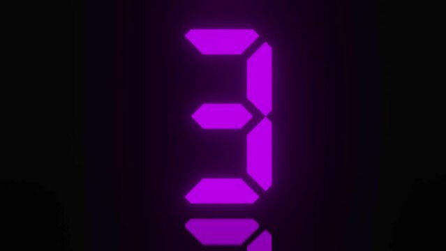 Digitaler Counter - 10 Sekunden Countdown, plakative lila pink violett leuchtende 3D-Schrift, Zeit, Timer, Technologie, Z&auml;hlwerk, elektronisch, Anzeige, Fortschritt, Uhr, numerisch, LED, Rendering, 3D