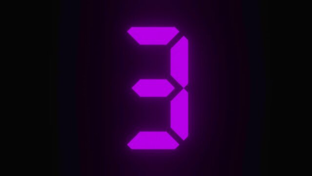 Digitaler Counter - 10 Sekunden Countdown, plakative lila pink violett leuchtende 3D-Schrift, Zeit, Timer, Technologie, Z&auml;hlwerk, elektronisch, Anzeige, Fortschritt, Uhr, numerisch, LED, Rendering, 3D