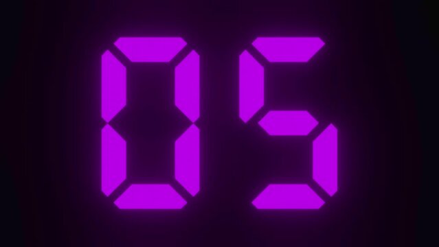 Digitaler Counter - 10 Sekunden Countdown, plakative lila pink violett leuchtende 3D-Schrift, Zeit, Timer, Technologie, Z&auml;hlwerk, elektronisch, Anzeige, Fortschritt, Uhr, numerisch, LED, Rendering, 3D