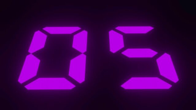 Digitaler Counter - 10 Sekunden Countdown, plakative lila pink violett leuchtende 3D-Schrift, Zeit, Timer, Technologie, Z&auml;hlwerk, elektronisch, Anzeige, Fortschritt, Uhr, numerisch, LED, Rendering, 3D