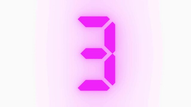 Digitaler Counter - 10 Sekunden Countdown, plakative lila pink violett leuchtende 3D-Schrift, Zeit, Timer, Technologie, Z&auml;hlwerk, elektronisch, Anzeige, Fortschritt, Uhr, numerisch, LED, Rendering, 3D