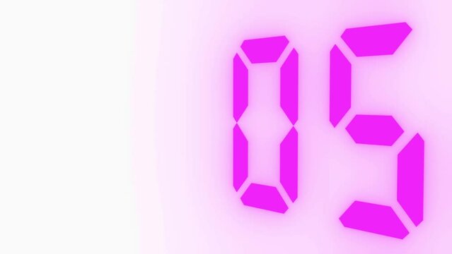 Digitaler Counter - 10 Sekunden Countdown, plakative lila pink violett leuchtende 3D-Schrift, Zeit, Timer, Technologie, Z&auml;hlwerk, elektronisch, Anzeige, Fortschritt, Uhr, numerisch, LED, Rendering, 3D