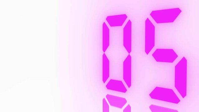 Digitaler Counter - 10 Sekunden Countdown, plakative lila pink violett leuchtende 3D-Schrift, Zeit, Timer, Technologie, Z&auml;hlwerk, elektronisch, Anzeige, Fortschritt, Uhr, numerisch, LED, Rendering, 3D