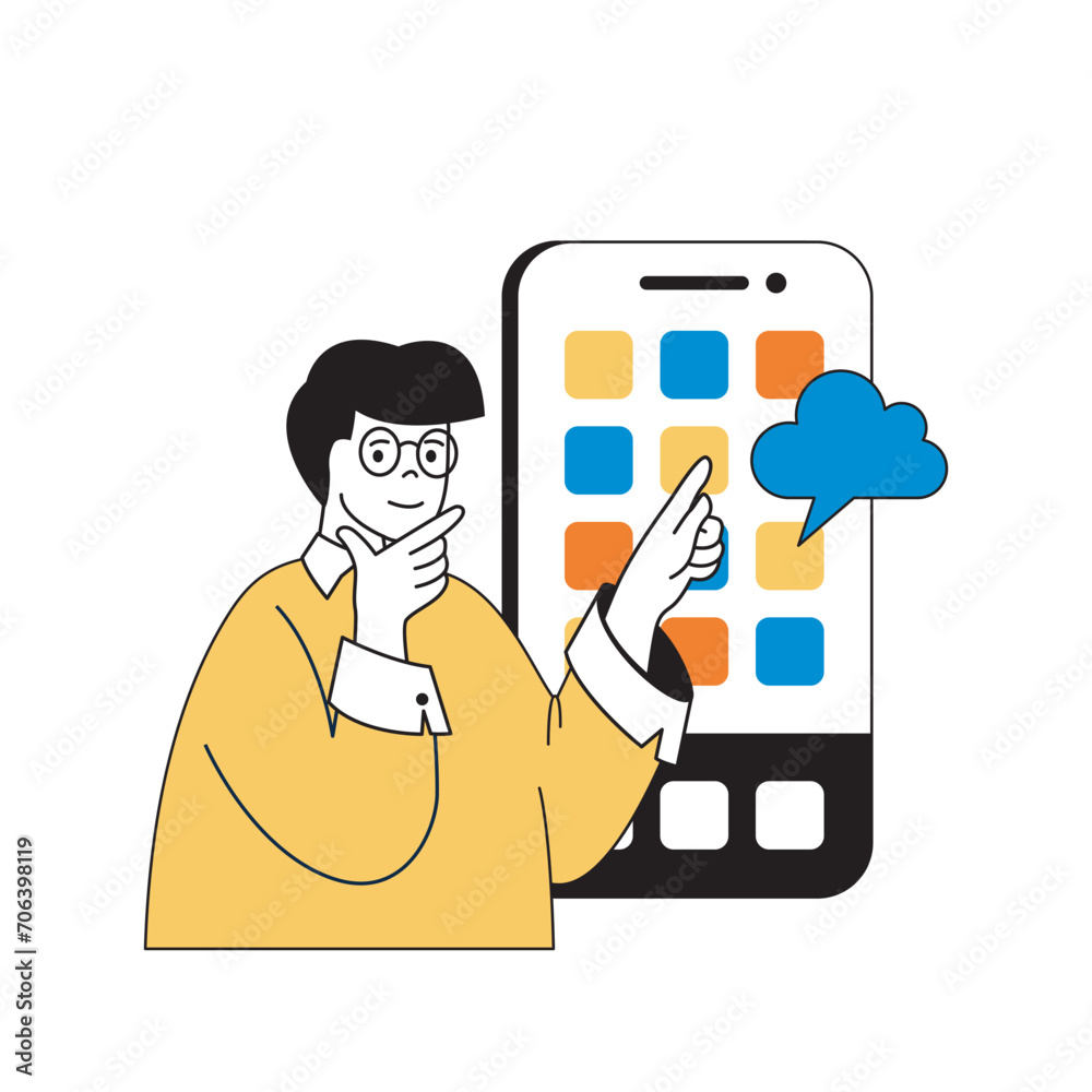 Fototapete cloud computing concept with cartoon people in flat design for web. man using access to online stora