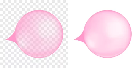Foto op Aluminium Inflated pink bubble gum. Strawberry or cherry chewing bubblegum ball isolated on transparent and white background. Cute girly design element. Vector realistic illustration. © vikusha_art