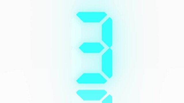 Digitaler Counter - 10 Sekunden Countdown, plakative t&uuml;rkis leuchtende 3D-Schrift, Zeit, Timer, weiss, Technologie, Z&auml;hlwerk, elektronisch, Anzeige, Fortschritt, Uhr, numerisch, LED, Rendering, 3D