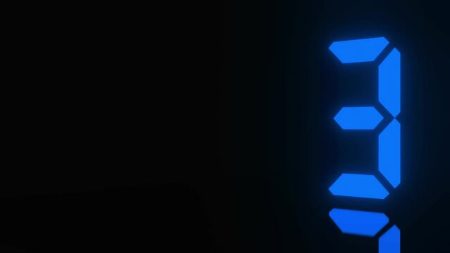Digitaler Counter - 10 Sekunden Countdown, plakative blau leuchtende 3D-Schrift, Zeit, Timer, Technologie, Z&auml;hlwerk, elektronisch, Anzeige, Fortschritt, Uhr, numerisch, LED, Rendering, 3D