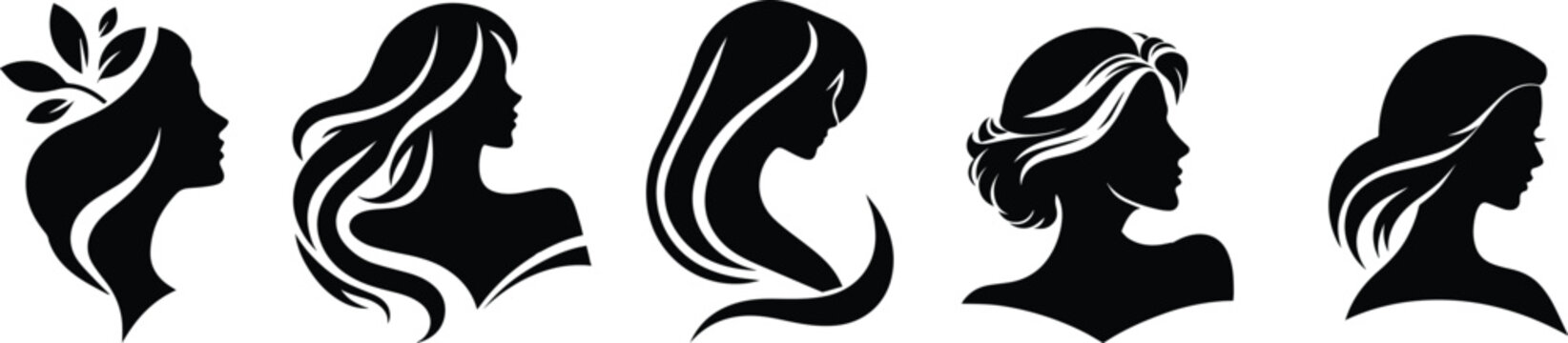 Vector logo set of woman, silhouette